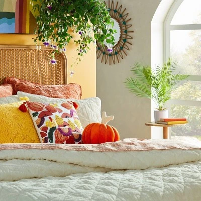 18"x18" Square Cotton Embroidered Harvest Accent Pillow White/Red/Mustard - Opalhouse™ Designed With Jungalow™ 1 18"x18" Square Cotton Embroidered Harvest Accent Pillow White/Red/Mustard - Opalhouse™ Designed With Jungalow™