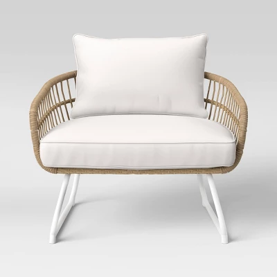 Southport Outdoor Patio Chair With Metal Legs, Club Chair Natural/White - Opalhouse™ 2 Southport Outdoor Patio Chair With Metal Legs, Club Chair Natural/White - Opalhouse™ - Image 2