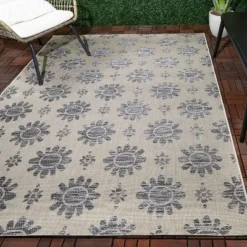 Dark Daisy Outdoor Rug Black - Opalhouse™